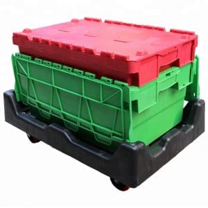 Pallet of 120 Heavy-Duty Plastic Totes w. Attached Lid