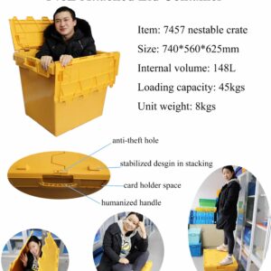 Large industrial strength attached lid totes